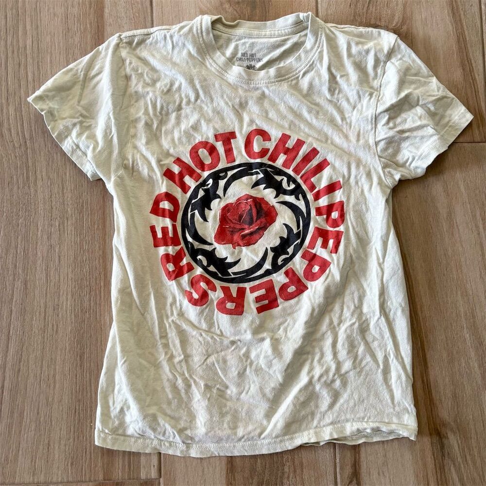 Red Hot Chili Peppers Tribal Rose Logo T-Shirt White Unisex Size M
